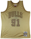 Bulls Dennis Rodman Authentic Signed Gold M&N HWC Swingman Jersey BAS Witnessed