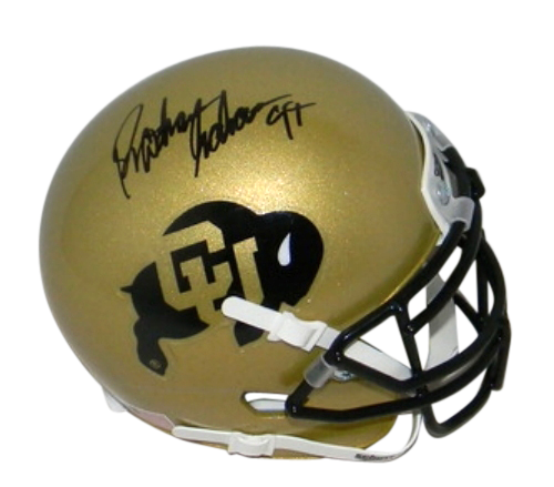 RASHAAN SALAAM SIGNED AUTOGRAPHED COLORADO BUFFALOES GOLD MINI HELMET JSA