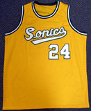 SEATTLE SONICS SPENCER HAYWOOD AUTOGRAPHED GOLD JERSEY "HOF 15" MCS HOLO 104222