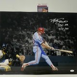 Autographed/Signed MIKE SCHMIDT 500th HR Inscribed Phillies 16x20 Photo JSA COA