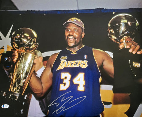 Shaquille O'Neal Signed LA Lakers Trophy's 16x20 Photo Beckett Witnessed