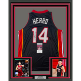 Framed Autographed/Signed Tyler Herro 33x42 Miami Black Jersey JSA COA