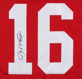 Joe Montana Signed 49ers Career Highlight Stat Jersey JSA / 4xSuper Bowl Champ