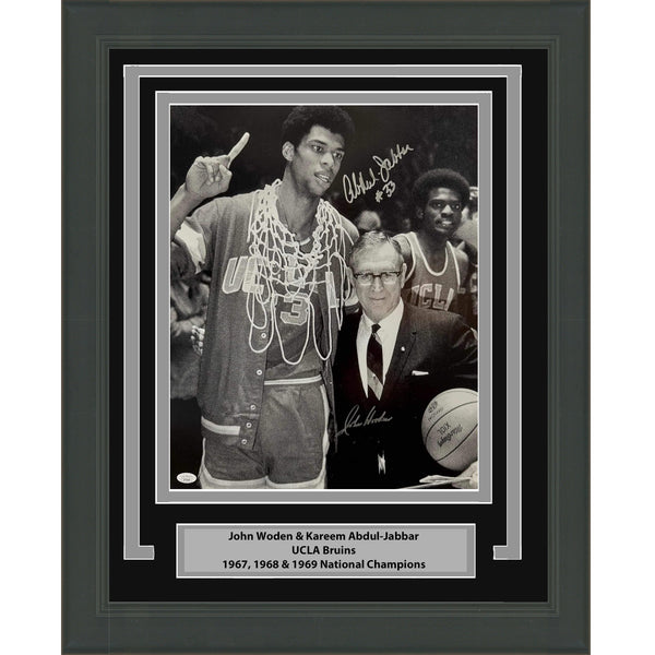 Framed Autographed/Signed John Wooden & Kareem Abdul-Jabbar 16x20 Photo JSA COA