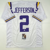 Autographed/Signed JUSTIN JEFFERSON LSU White College Football Jersey JSA COA