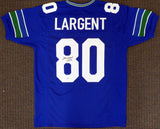 SEATTLE SEAHAWKS STEVE LARGENT AUTOGRAPHED BLUE JERSEY "HOF 95" BECKETT 124674