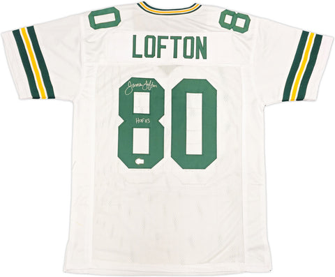 PACKERS JAMES LOFTON AUTOGRAPHED WHITE JERSEY "HOF 03" BECKETT WITNESS 234508