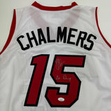 Autographed/Signed Mario Chalmers Miami White Basketball Jersey JSA COA