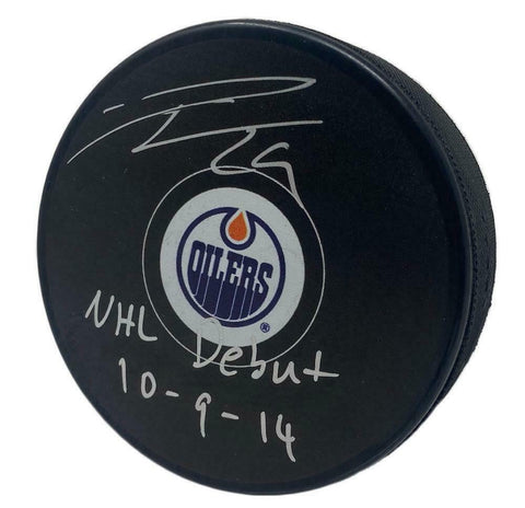 LEON DRAISAITL Autographed "NHL Debut 10-9-14" Edmonton Oilers Puck FANATICS