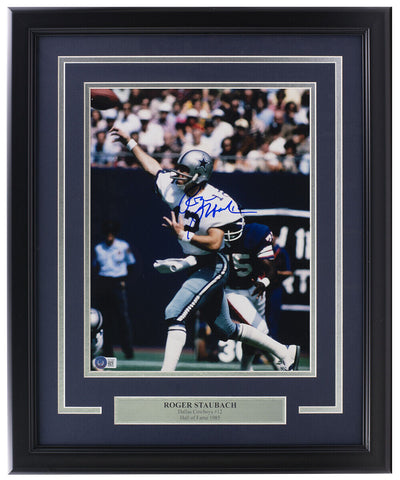 Roger Staubach Signed Framed 11x14 Dallas Cowboys Photo BAS BD59680