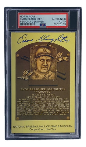 Enos Slaughter Signed 4x6 St Louis Cardinals HOF Plaque Card PSA/DNA 85026133