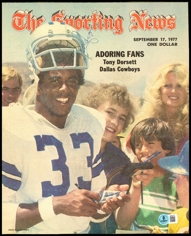 Tony Dorsett Autographed Sporting News Cover Dallas Cowboys Beckett QR #BP55171