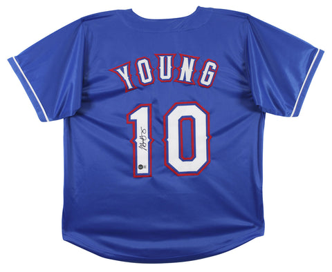 Michael Young Authentic Signed Blue Pro Style Jersey Autographed BAS Witnessed