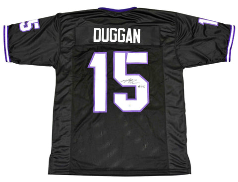 MAX DUGGAN SIGNED AUTOGRAPHED TCU HORNED FROGS #15 BLACK JERSEY BECKETT