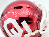 BILLY SIMS AUTOGRAPHED OKLAHOMA CHROME MINI HELMET "78 HEISMAN" BECKETT 149118