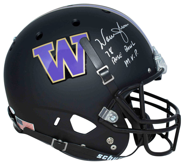 WARREN MOON SIGNED WASHINGTON HUSKIES BLACK FULL SIZE HELMET W/ 78 ROSE BOWL MVP