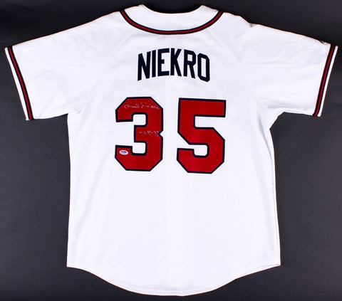 Phil Niekro Signed Atlanta Braves Jersey Inscribed "H.O.F. 97" (PSA Hologram)