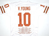 Vince Young Autographed White College Style STAT Jersey - Beckett W Hologram