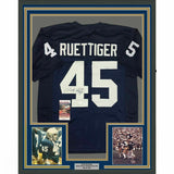 FRAMED Autographed/Signed RUDY RUETTIGER 33x42 Notre Dame Blue Jersey JSA COA