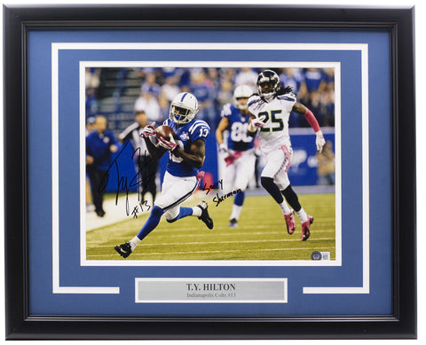 T.Y Hilton Signed Framed 11x14 Indianapolis Colts Football Photo Insc BAS