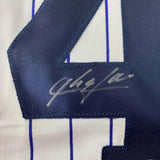 Framed Autographed/Signed Aroldis Chapman 33x42 NY Pinstripe Jersey BAS COA