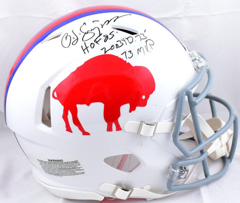 O.J. Simpson Signed Bills F/S 65-73 Speed Authentic Helmet w/ 3 Insc. - JSA W