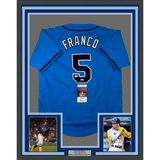 Framed Autographed/Signed Wander Franco 33x42 Tampa Bay Blue Jersey JSA COA