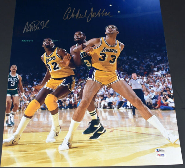 KAREEM ABDUL-JABBAR & MAGIC JOHNSON SIGNED LOS ANGELES LAKERS 16x20 PHOTO PSA