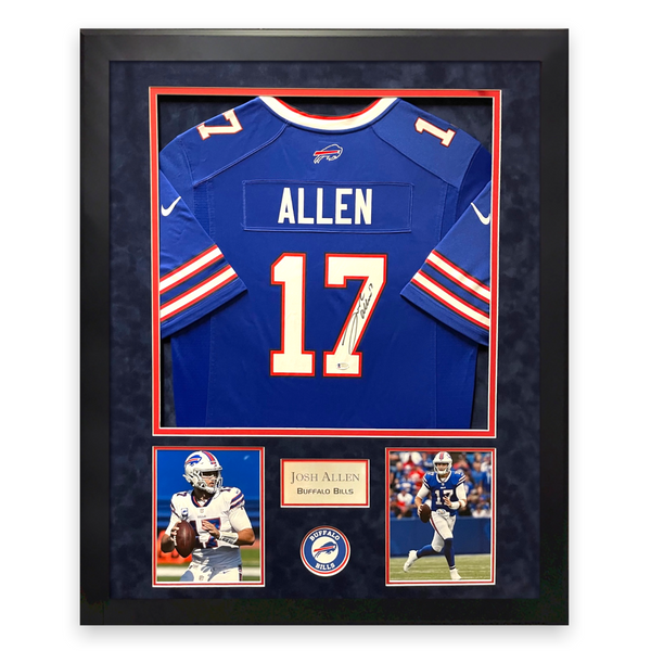 Josh Allen Signed Autographed Blue Nike Jersey Framed to 32x40 Bills Beckett