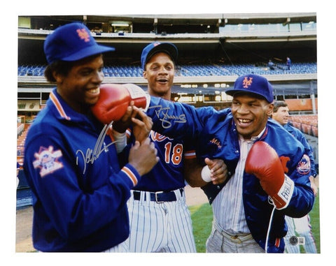 Dwight Gooden & Darryl Strawberry Signed 16x20 Photo (Beckett) with Mike Tyson