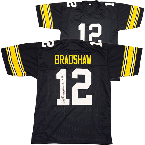 STEELERS TERRY BRADSHAW AUTOGRAPHED SIGNED BLACK JERSEY BECKETT WITNESS 230649