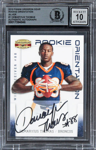 Demaryius Thomas Signed 2010 Panini GG Rookie Silver #1 Card Auto 10 BAS Slabbed