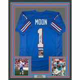 FRAMED Autographed/Signed WARREN MOON HOF 06 33x42 Houston Blue Jersey JSA COA