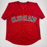 Autographed/Signed Emmanuel Clase Cleveland Red Baseball Jersey JSA COA