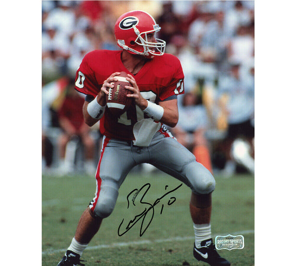 Eric Zeier Signed Georgia Bulldogs Unframed 8x10 NCAA Photo - Red Jersey Drop Ba