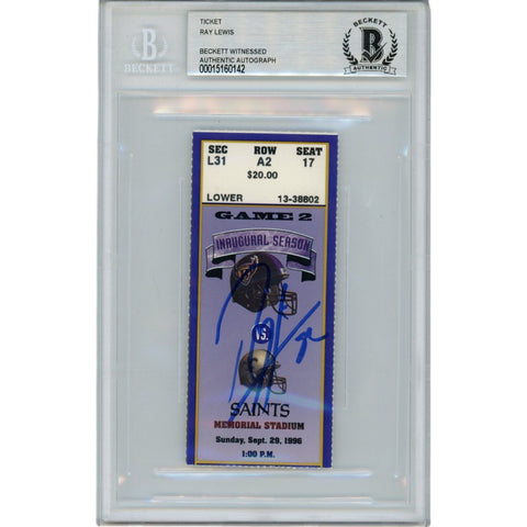 Ray Lewis Autographed Baltimore Ravens 09/29/96 Ticket Stub Beckett 47580