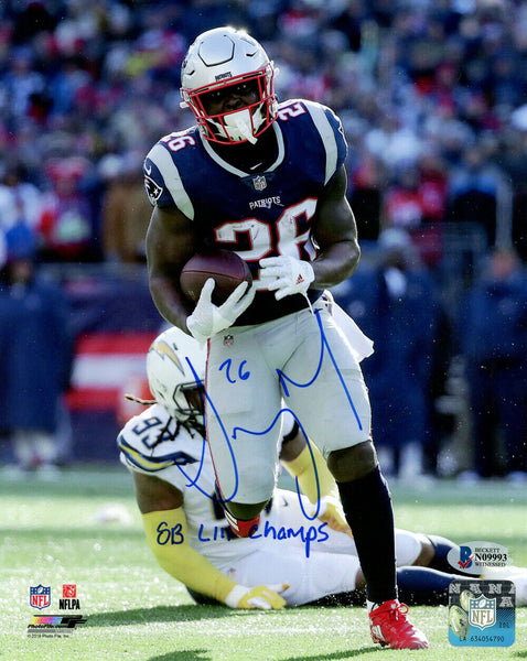 Sony Michel Signed New England Patriots 8x10 Photo SB Champs BAS 48536