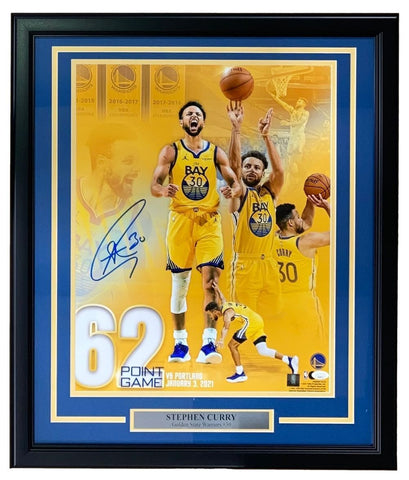 Stephen Curry Signed Framed 16x20 Golden State Warriors 62 Point Game Photo JSA