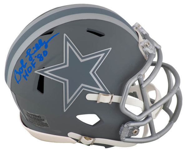 Bob Lilly Signed Cowboys SLATE Riddell Speed Mini Helmet w/HOF'80 (SCHWARTZ COA)