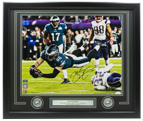 Zach Ertz Signed Framed 16x20 Philadelphia Eagles SB Touchdown Dive Photo JSA