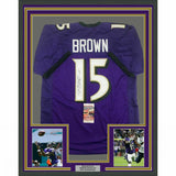 FRAMED Autographed/Signed MARQUISE BROWN 33x42 Baltimore Purple Jersey JSA COA