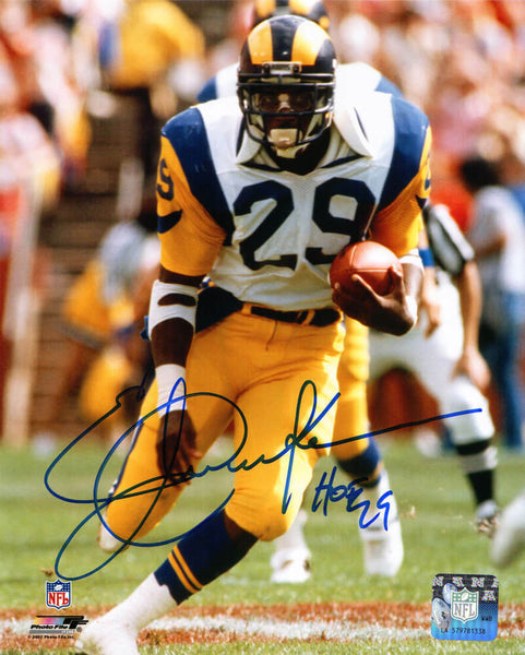 ERIC DICKERSON Signed Los Angeles Rams Action 8x10 Photo w/HOF'99 - SCHWARTZ