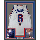 Framed Autographed/Signed Julius Erving Dr. J 35x39 Philly White Jersey JSA COA