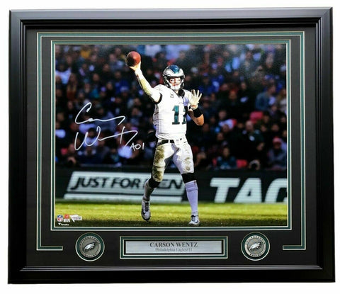 Carson Wentz Signed Framed Philadelphia Eagles 16x20 Throwing Photo Fanatics