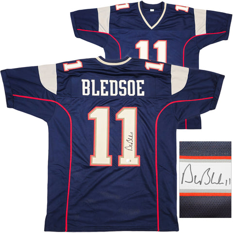 NEW ENGLAND PATRIOTS DREW BLEDSOE AUTOGRAPHED BLUE JERSEY BECKETT WITNESS 230043