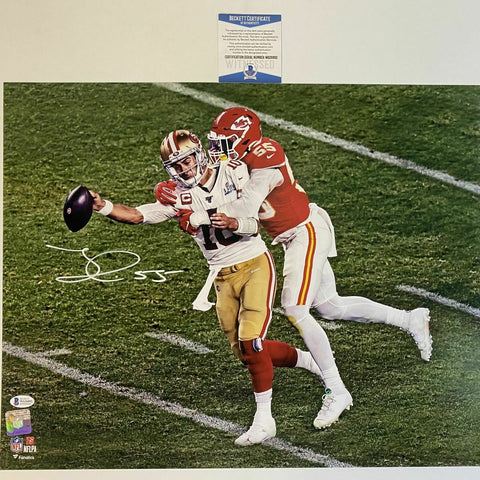 Autographed/Signed FRANK CLARK Super Bowl LIV Sack Chiefs 16x20 Photo BAS COA