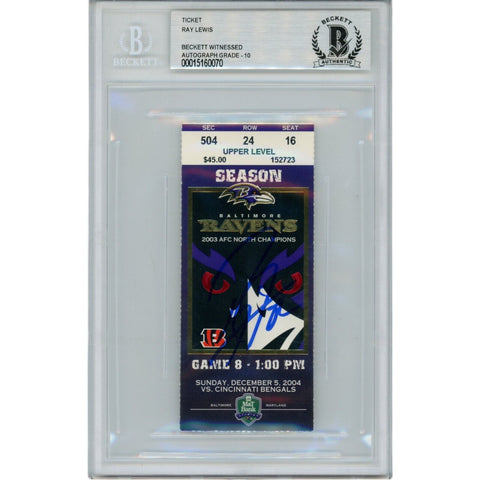 Ray Lewis Autographed Baltimore Ravens 12/05/04 Ticket Grade 10 Beckett 47565