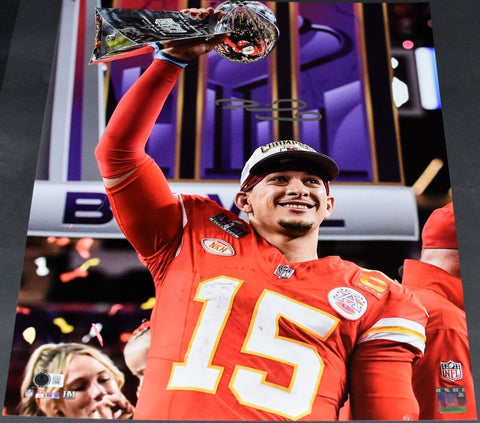 PATRICK MAHOMES SIGNED KANSAS CITY CHIEFS SUPER BOWL LVIII TROPHY 16x20 PHOTO