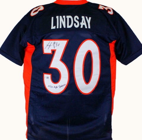 Phillip Lindsay Autographed Blue Pro Style Jersey w/Insc.-Beckett W Hologram