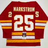 Autographed/Signed Jacob Markstrom Calgary Red Hockey Jersey JSA COA